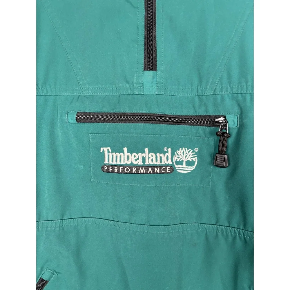 Timberland Jacket Mens Large Green 1/2 Zip Hooded Windbreaker Performance Anorak